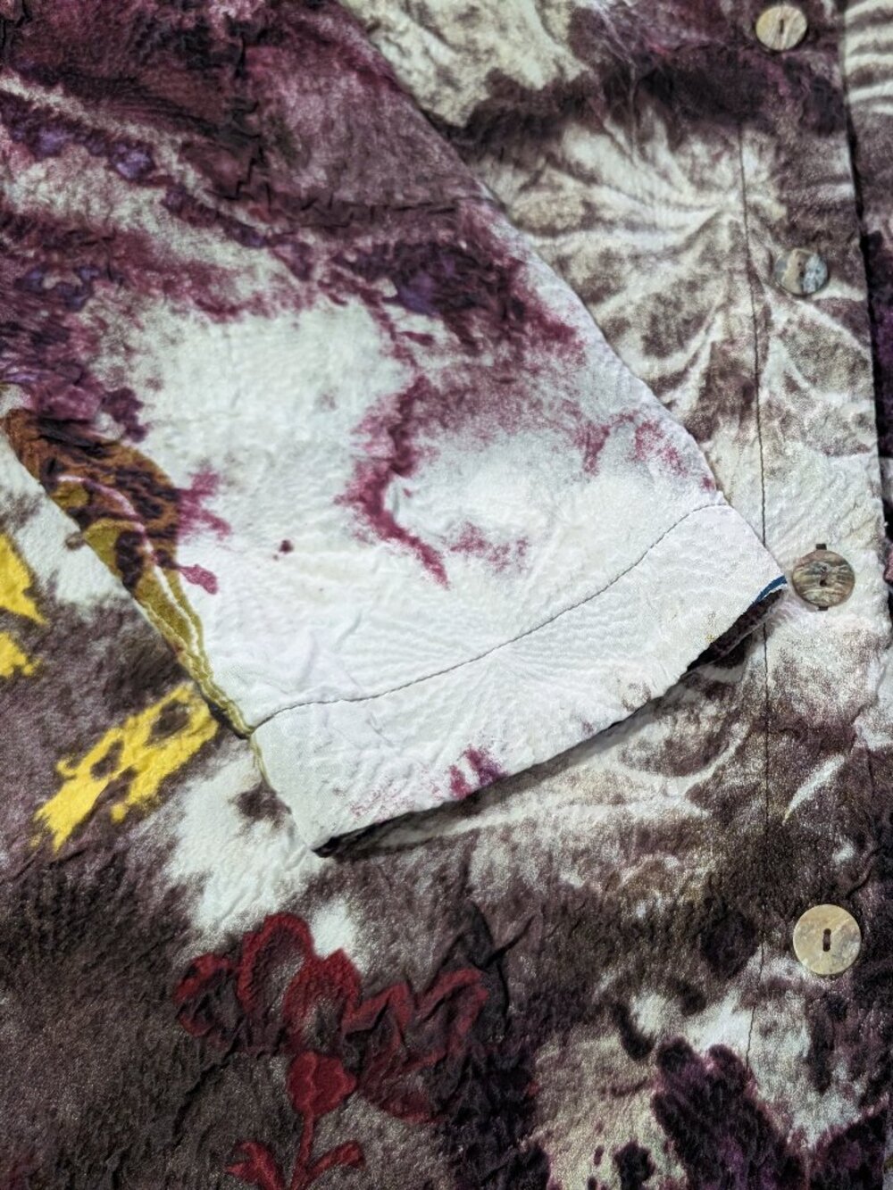 CITRON Blouse L Santa Monica Silk Multicolor Abstract Watercolor Button Front - Picture 10 of 14